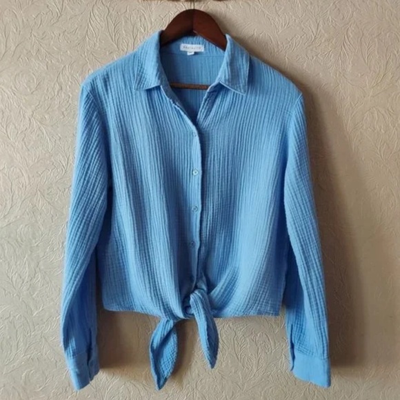 Socialite Tie Front Button Down Gauze Top - Picture 1 of 8